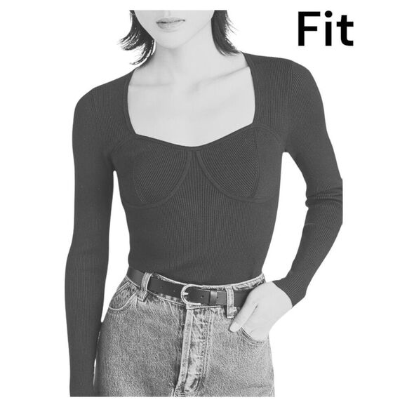 Madewell‎ Shirt Women’s XXL White Wide Rib Sweater Top Sweetheart Corset NM615 - Picture 5 of 12